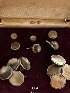 VINTage SWANK Silver-Tone Cufflinks with Iridescent Mother-of-Pearl Inlay